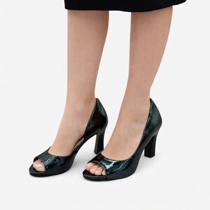 Naturalizer Black Patent Peep Toe Heels Size 6M Comfort Dress Pumps